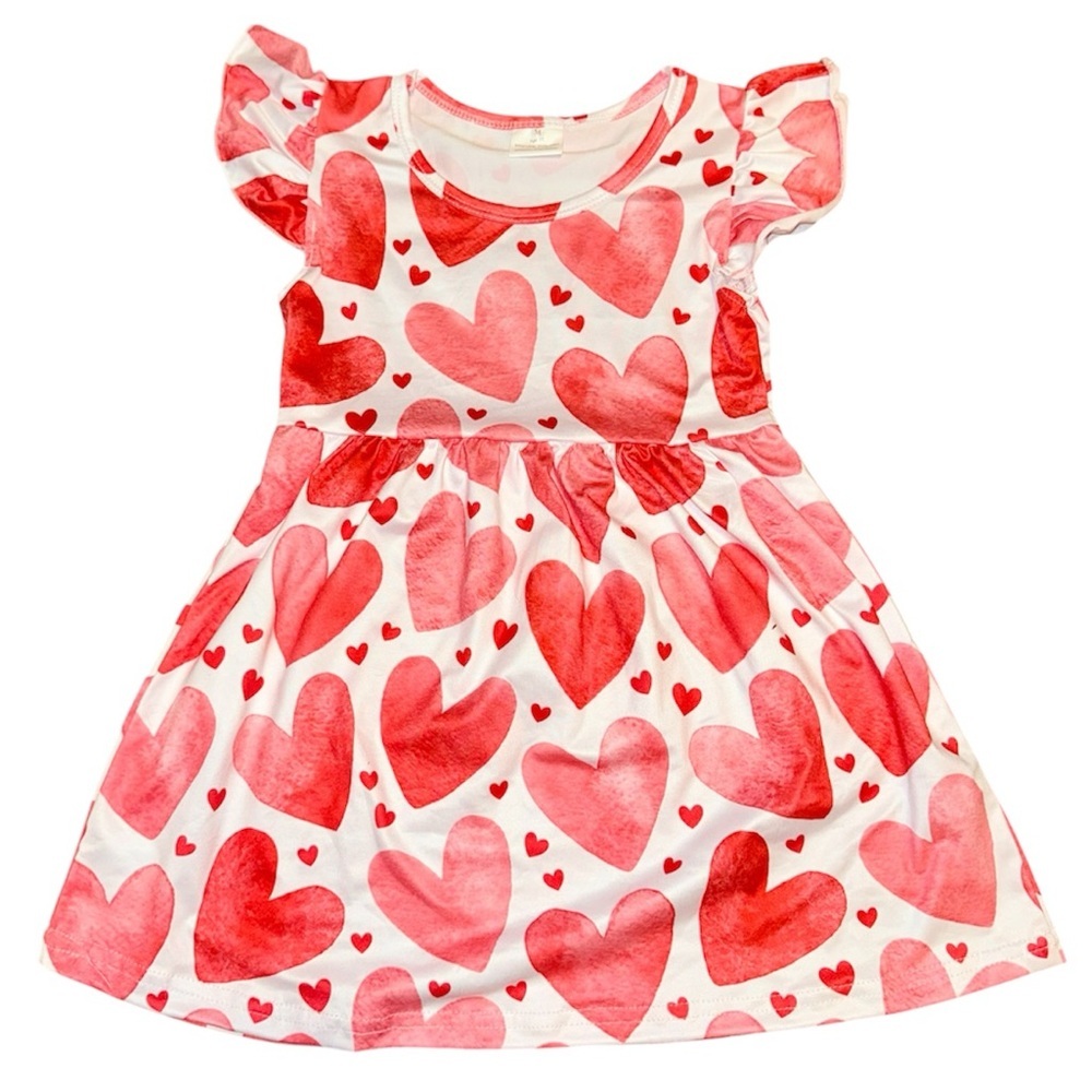 Red Heart Print Twirl Dress - 3T